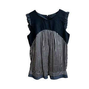 Voodoo Black Grey Cream Polkadot Mixed Media Ruffles Sleeveless Top Medium